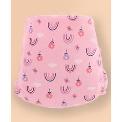 Babyhug Leak Proof Cloth Langot Pack of 3 Small Size Rabbit Rainbow and Floral Print | Triple Layer Protection | Reusable | Designed for Short Term Comfy Wear | Mess Free - Plum