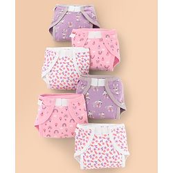 Babyhug 100% Interlock Cotton Reusable Printed Cloth Nappies with Velcro Closure Pack of 6 Rabbit, Rainbow and Flower Print  Small Size| Machine Washable| Soft & Skin Friendly