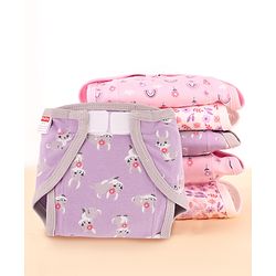 Babyhug 100% Interlock Cotton Reusable Printed Cloth Nappies with Velcro Closure Pack of 6 Rabbit, Rainbow and Flower Print  Small Size| Machine Washable| Soft & Skin Friendly