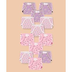 Babyhug 100% Interlock Cotton Reusable Printed Cloth Nappies with Velcro Closure Pack of 12 Rabbit, Rainbow and Flower Print  Small Size| Machine Washable| Soft & Skin Friendly