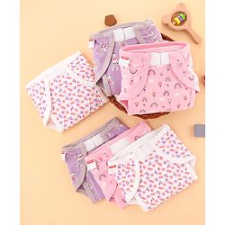 Babyhug 100% Interlock Cotton Reusable Printed Cloth Nappies with Velcro Closure Pack of 6 Rabbit, Rainbow and Flower Print  Medium Size| Machine Washable| Soft & Skin Friendly