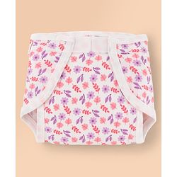 Babyhug 100% Interlock Cotton Reusable Printed Cloth Nappies with Velcro Closure Pack of 6 Rabbit, Rainbow and Flower Print  Medium Size| Machine Washable| Soft & Skin Friendly