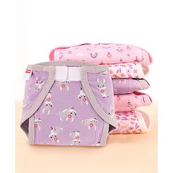 Babyhug 100% Interlock Cotton Reusable Printed Cloth Nappies with Velcro Closure Pack of 6 Rabbit, Rainbow and Flower Print  Medium Size| Machine Washable| Soft & Skin Friendly