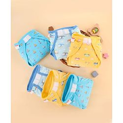 Babyhug 100% Interlock Cotton Reusable Printed Cloth Nappies with Velcro Closure Pack of 6 Helicopter, Boat & Car Print  Medium Size| Machine Washable| Soft & Skin Friendly