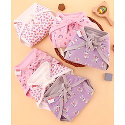 Babyhug 100% Interlock Cotton Double Layer Nappy Rabbit, Rainbow and Flower Print Pack of 6 - Medium Size| Machine Washable| Soft & Skin Friendly| Tie Knot Style