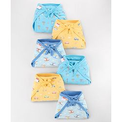 Babyhug 100% Interlock Cotton Double Layer Nappy Helicopter, Boat & Car Print Pack of 6 - Medium Size| Machine Washable| Soft & Skin Friendly| Tie Knot Style