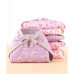 Babyhug 100% Interlock Cotton Double Layer Nappy Rabbit, Rainbow and Flower Print Pack of 6 - Extra Small Size| Machine Washable| Soft & Skin Friendly| Tie Knot Style