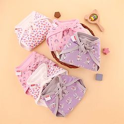 Babyhug 100% Interlock Cotton Double Layer Nappy Rabbit, Rainbow and Flower Print Pack of 6 - Extra Small Size| Machine Washable| Soft & Skin Friendly| Tie Knot Style