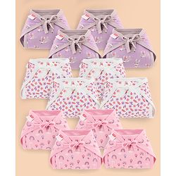 Babyhug 100% Interlock Cotton Double Layer Nappy Rabbit, Rainbow and Flower Print Pack of 12 - Small Size| Machine Washable| Soft & Skin Friendly| Tie Knot Style