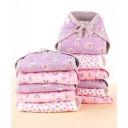 Babyhug 100% Interlock Cotton Double Layer Nappy Rabbit, Rainbow and Flower Print Pack of 12 - Small Size| Machine Washable| Soft & Skin Friendly| Tie Knot Style