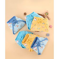 Babyhug 100% Interlock Cotton Double Layer Nappy  Helicopter, Boat and Car Print Pack of 12-  Extra Small Size | Machine Washable| Soft & Skin Friendly| Velcro Closure - Multicolour