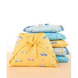 Babyhug 100% Interlock Cotton Double Layer Nappy  Helicopter, Boat and Car Print Pack of 12-  Extra Small Size | Machine Washable| Soft & Skin Friendly| Velcro Closure - Multicolour
