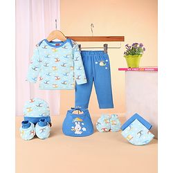 Babyhug 100% Interlock Cotton Clothing Gift Set for Newborn Rabbit Print Pack of 8 - Multicolour