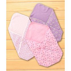 Babyhug 100% Interlock Cotton Wrapper with Rabbit Rainbow and Floral Print| Soft & Breathable| Comfortable Warm and Soothing| Travel Friendly| New Born Gifting  Pack of 3  - Purple Pink & White