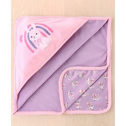 Babyhug 100 % Interlock Cotton Single Ply Double Layer Hooded Wrapper Rabbit Print| Adjustable Design| Soft Breathable| All Season| Machine washable| New Born Gifting for Boys & Girls  Purple