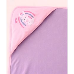 Babyhug 100 % Interlock Cotton Single Ply Double Layer Hooded Wrapper Rabbit Print| Adjustable Design| Soft Breathable| All Season| Machine washable| New Born Gifting for Boys & Girls  Purple