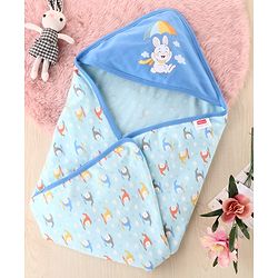 Babyhug 100 % Interlock Cotton Single Ply Double Layer Hooded Wrapper Helicopter Print| Adjustable Design| Soft Breathable| All Season| Machine washable| New Born Gifting for Boys & Girls  Blue