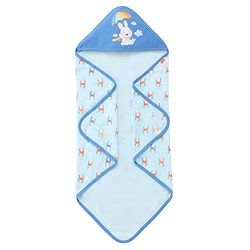 Babyhug 100 % Interlock Cotton Single Ply Double Layer Hooded Wrapper Helicopter Print| Adjustable Design| Soft Breathable| All Season| Machine washable| New Born Gifting for Boys & Girls  Blue