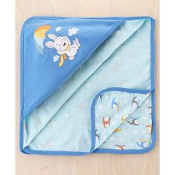 Babyhug 100 % Interlock Cotton Single Ply Double Layer Hooded Wrapper Helicopter Print| Adjustable Design| Soft Breathable| All Season| Machine washable| New Born Gifting for Boys & Girls  Blue