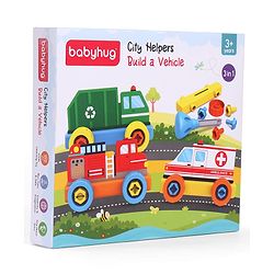 Babyhug 3 in 1 Build a Vehicle Learning Toys for kids- Build, Play & Create| Ambulance, Fire Engine & Clean Up Truck| Indoor Game| STEM Educational Toy| Gifting Idea for age 3+|BIS Certified| DIY Toy