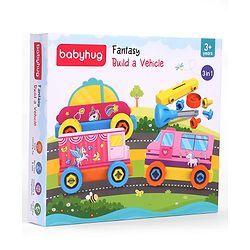 Babyhug 3 in 1 Build a Vehicle Learning Toys for kids- Build, Play & Create| Magic Bus, Unicorn Van & Fantasy Car| Indoor Game| STEM Educational Toy| Gifting Idea for age 3+| BIS Certified| DIY Toy