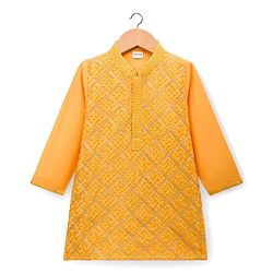 Babyhug Woven Full Sleeves Kurta Pajama Set With Textured Design - Mustard