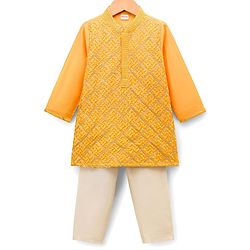 Babyhug Woven Full Sleeves Kurta Pajama Set With Textured Design - Mustard
