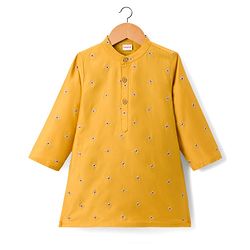 Babyhug Woven Full Sleeves Kurta Pajama Set With Floral Embriodery - Mustard