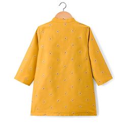 Babyhug Woven Full Sleeves Kurta Pajama Set With Floral Embriodery - Mustard