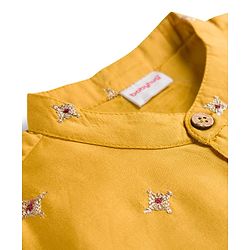 Babyhug Woven Full Sleeves Kurta Pajama Set With Floral Embriodery - Mustard