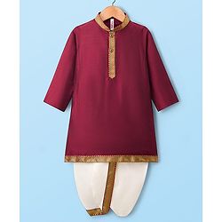 Babyhug Woven Full Sleeves Kurta Dhoti Set With Lace Detailing - Maroon