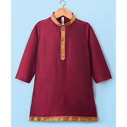 Babyhug Woven Full Sleeves Kurta Dhoti Set With Lace Detailing - Maroon