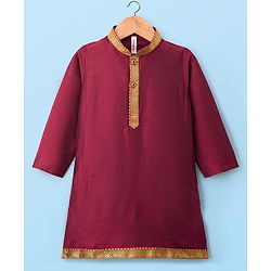 Babyhug Woven Full Sleeves Kurta Dhoti Set With Lace Detailing - Maroon