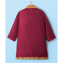 Babyhug Woven Full Sleeves Kurta Dhoti Set With Lace Detailing - Maroon