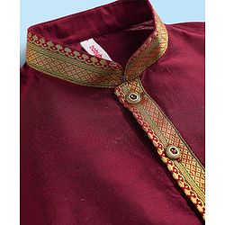 Babyhug Woven Full Sleeves Kurta Dhoti Set With Lace Detailing - Maroon