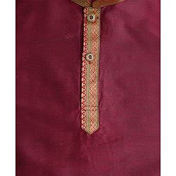 Babyhug Woven Full Sleeves Kurta Dhoti Set With Lace Detailing - Maroon
