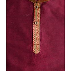 Babyhug Woven Full Sleeves Kurta Dhoti Set With Lace Detailing - Maroon