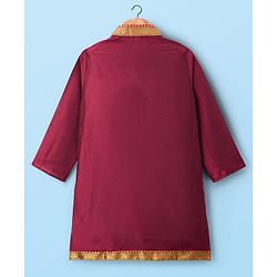 Babyhug Woven Full Sleeves Kurta Dhoti Set With Lace Detailing - Maroon