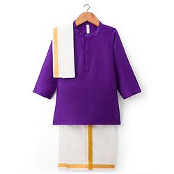 Babyhug Woven Full Sleeves Kurta Mundu  With Dupatta Set - Purple