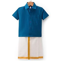 Babyhug Woven Half Sleeves Kurta Mundu Set - Blue