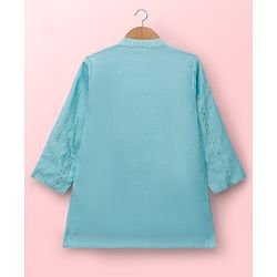 Babyhug Woven Full Sleeves Kurta & Dhoti Set With Sequin Detailing - Light Blue