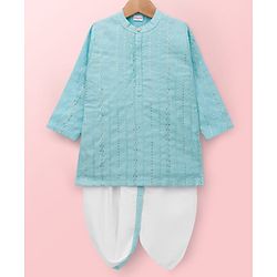 Babyhug Woven Full Sleeves Kurta & Dhoti Set With Sequin Detailing - Light Blue
