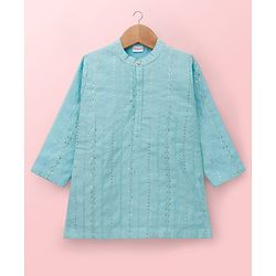 Babyhug Woven Full Sleeves Kurta & Dhoti Set With Sequin Detailing - Light Blue