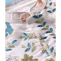 Babyhug Woven Full Sleeves Kurta Pajama Set With Floral Embroidered Jacket - White