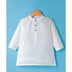 Babyhug Woven Full Sleeves Kurta Pajama Set With Floral Embroidered Jacket - White
