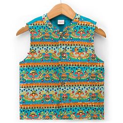 Babyhug Woven Full Sleeves Kurta Pyjama Set With Printed Nehru Jacket - Orange