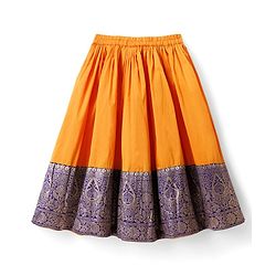 Babyhug Brocade Woven Half Sleeves Choli Lehenga Set With Foil Print & Dupatta - Navy Blue & Yellow