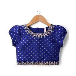 Babyhug Brocade Woven Half Sleeves Choli Lehenga Set With Foil Print & Dupatta - Navy Blue & Yellow