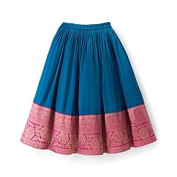 Babyhug Brocade Woven Half Sleeves Choli and Lehenga Set with Floral Embroidery & Foil Print - Dark Pink