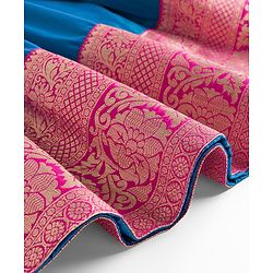 Babyhug Brocade Woven Half Sleeves Choli and Lehenga Set with Floral Embroidery & Foil Print - Dark Pink